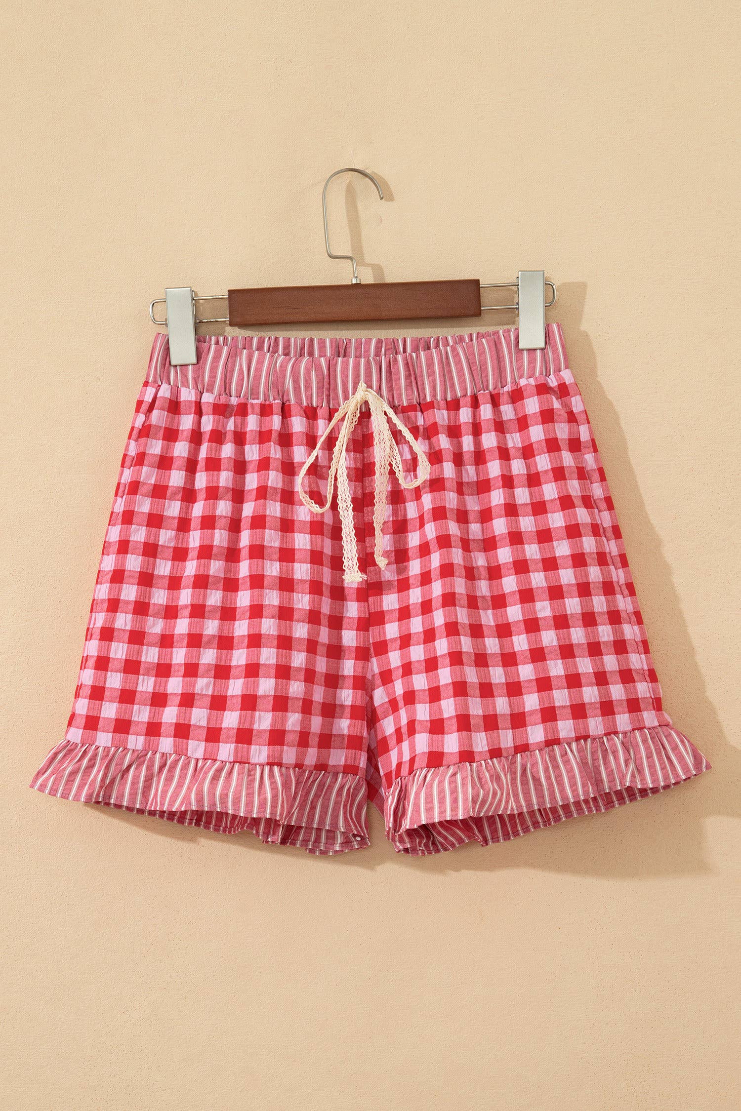 66 Plaid Checkered Gingham Print Ruffled Shorts (S-XL)
