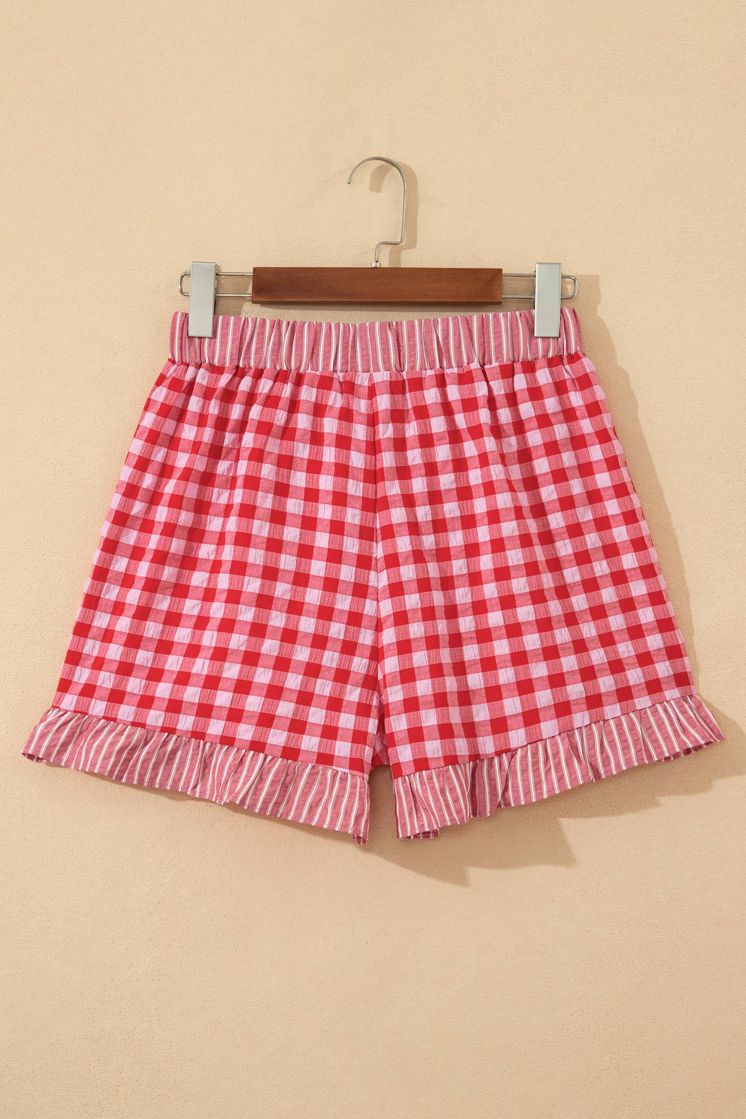 66 Plaid Checkered Gingham Print Ruffled Shorts (S-XL)