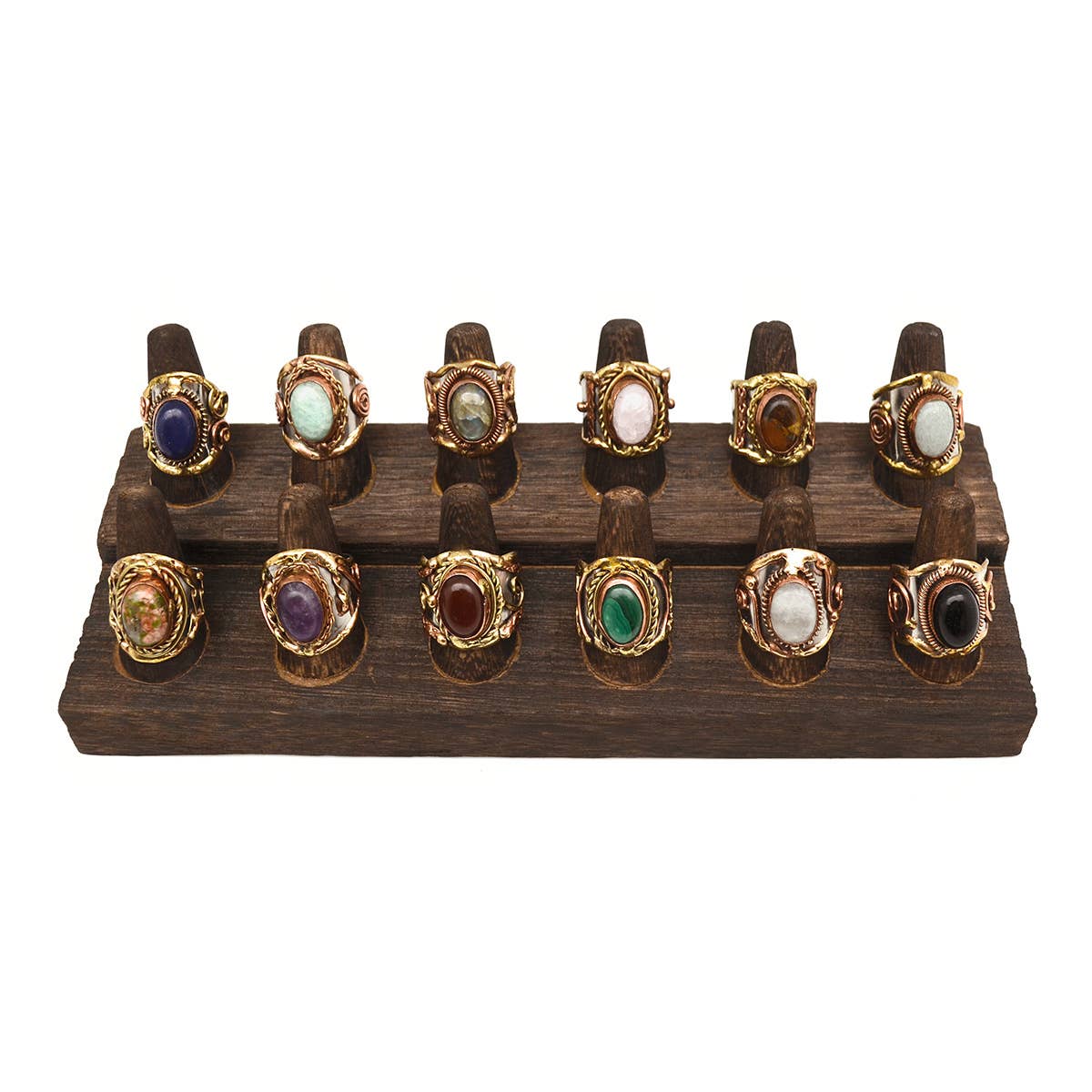 Brown Wooden Ring Display - Holds 12 Rings