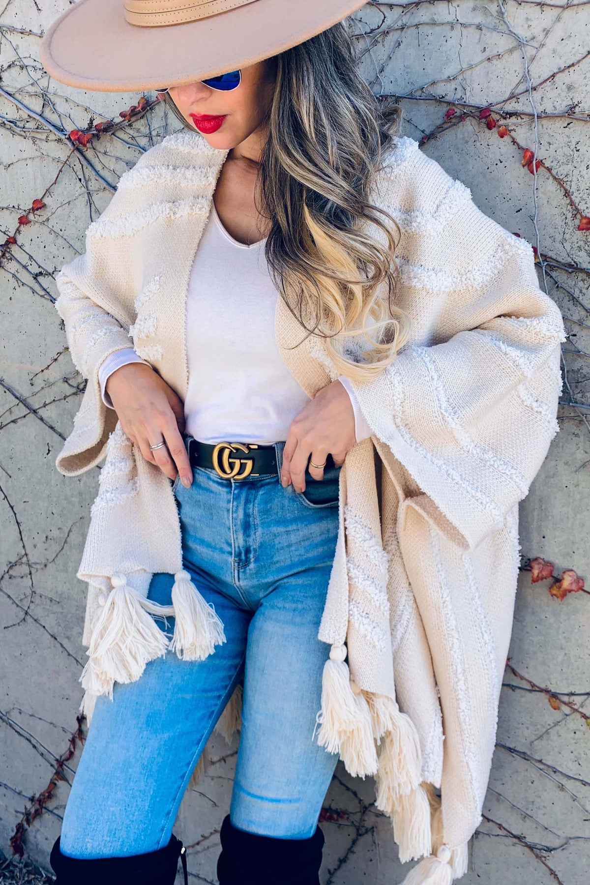 Boho Textured Chunky Knit Tassel Ruana Cardigan