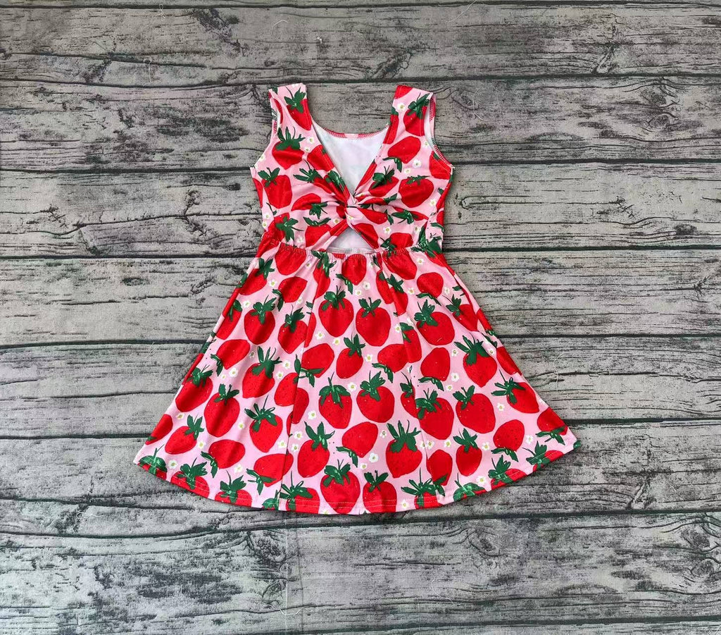 Baby Girls Red Strawberry Sleeveless Knee Length Dresses
