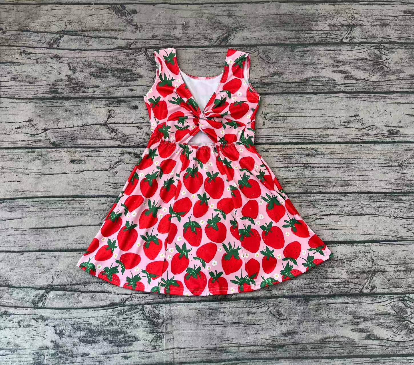 Baby Girls Red Strawberry Sleeveless Knee Length Dresses