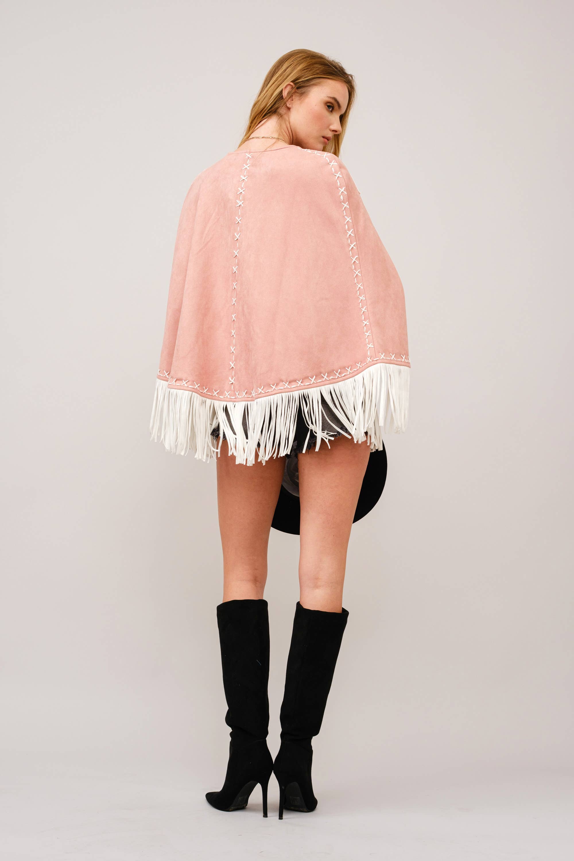 36306J - Fringe Detail Open Cape Jacket