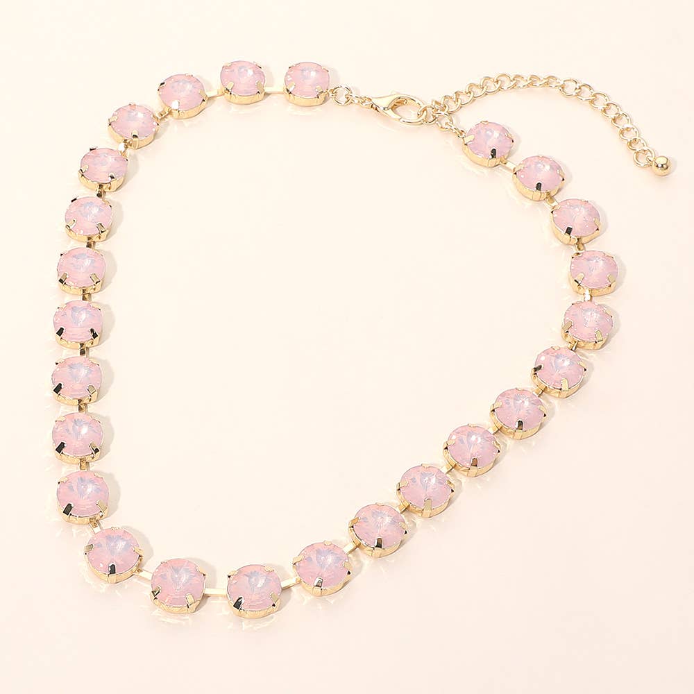 Round Cut Stone Cluster Link Evening Necklace