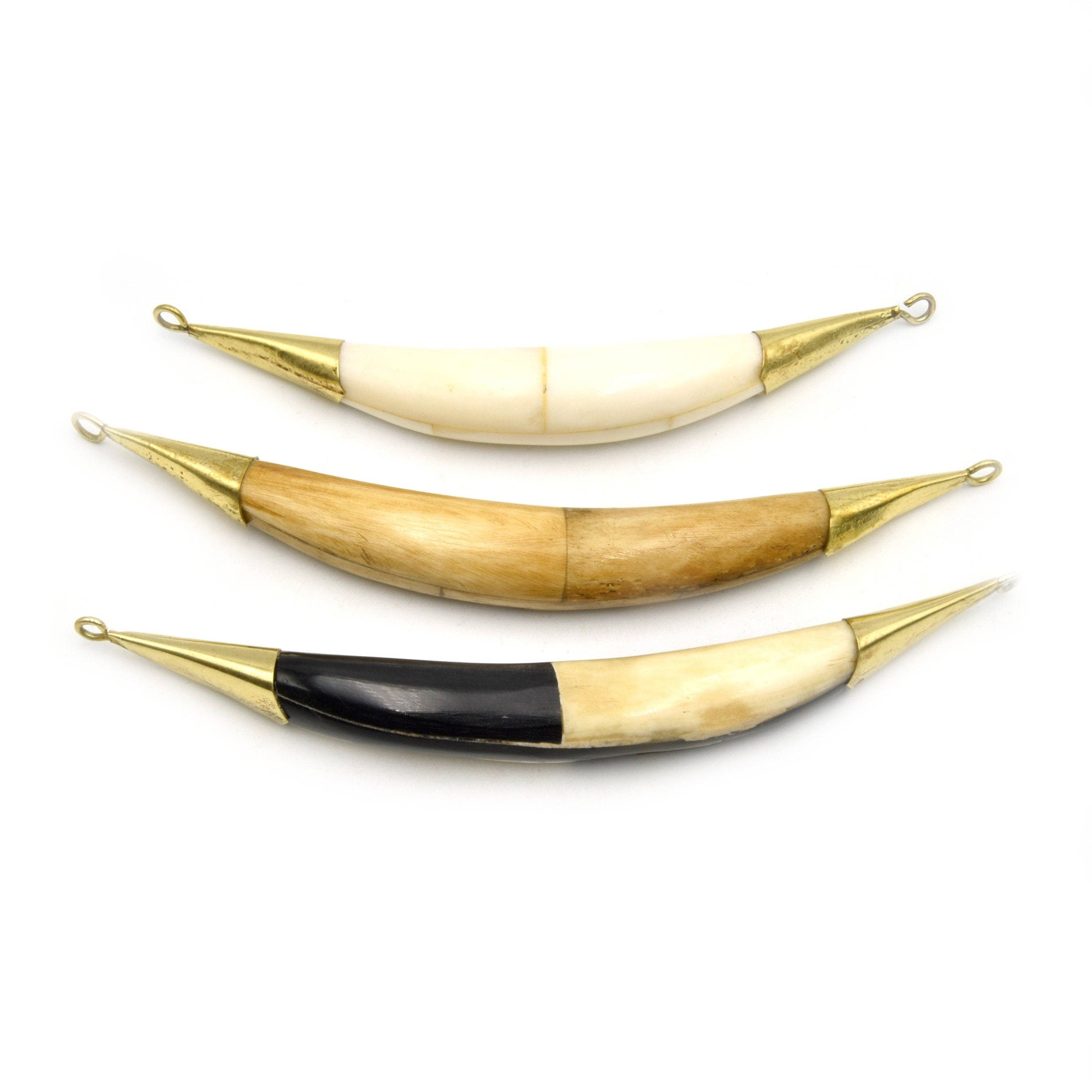 Curved Crescent Pendant | Ox Bone Double Bail Focal Pendant