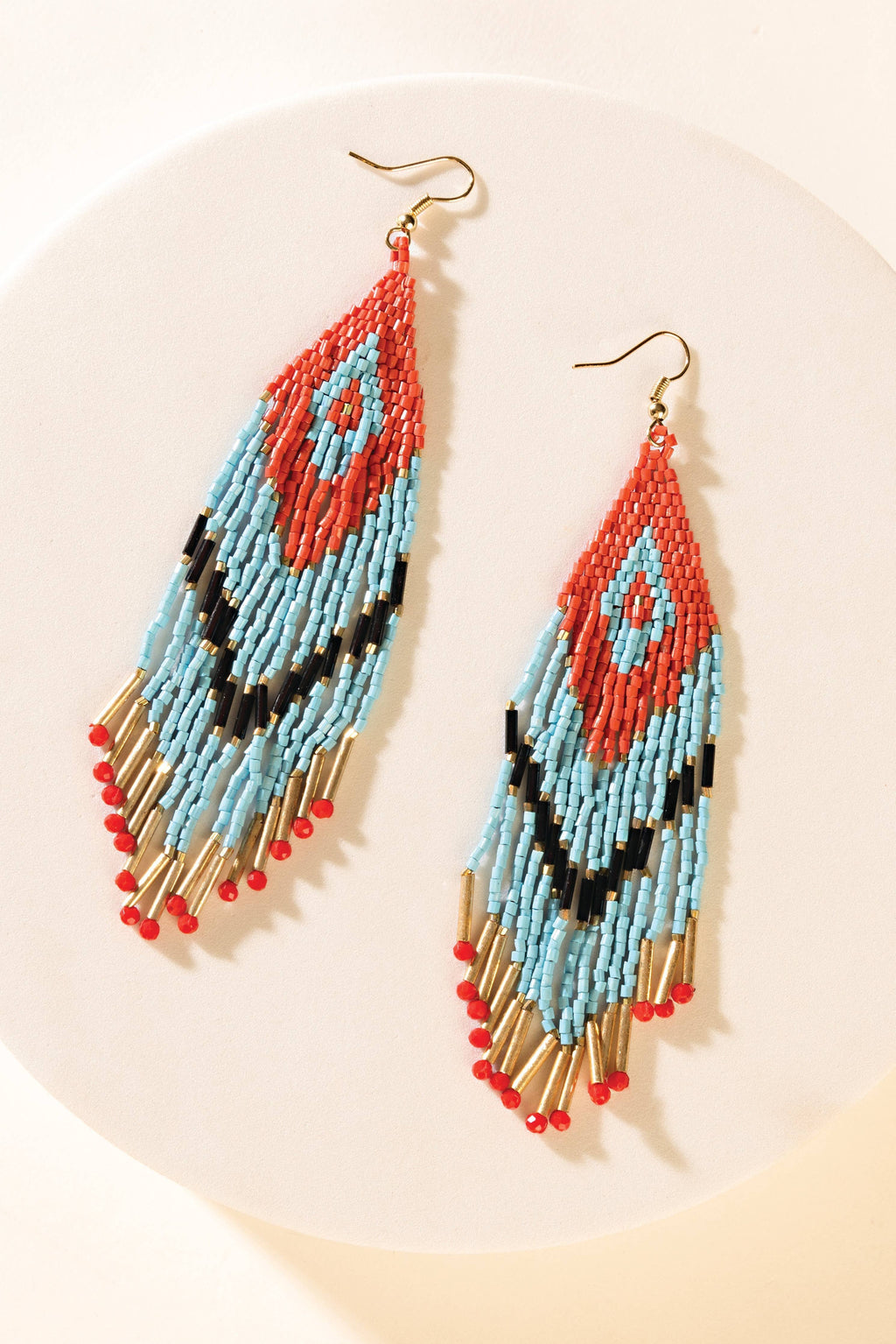 Zuni Blaze Fringe Earrings in Cyan Desert Flame