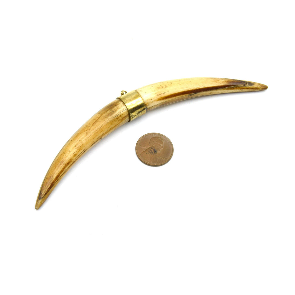 Skinny Banana Crescent Pendant | Ox Bone Focal Pendant | Plain Gold Bail Horn Pendant