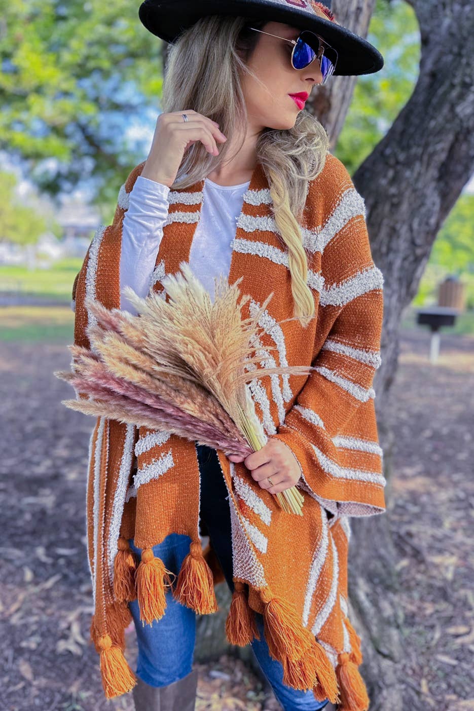 Boho Textured Chunky Knit Tassel Ruana Cardigan