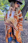 Boho Textured Chunky Knit Tassel Ruana Cardigan