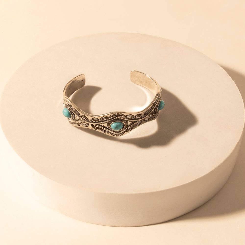 Sedona Stone Cuff for Women with turquoise stones and engraved detail in premium style