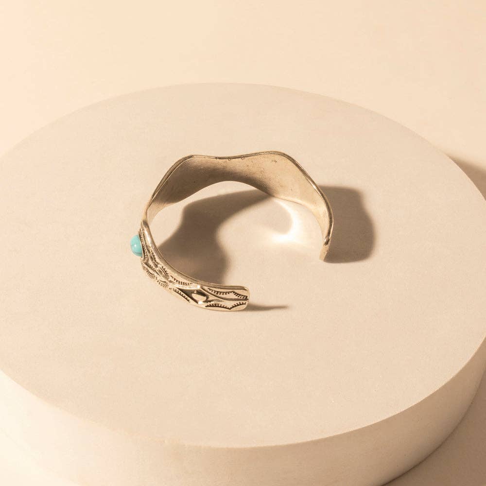Sedona Stone Cuff for Women with turquoise stones and engraved detail in premium style