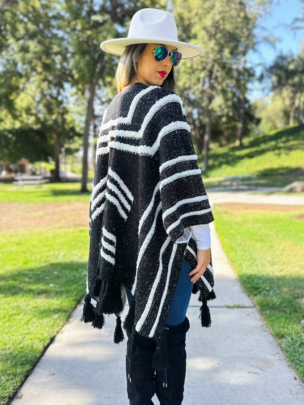 Boho Textured Chunky Knit Tassel Ruana Cardigan