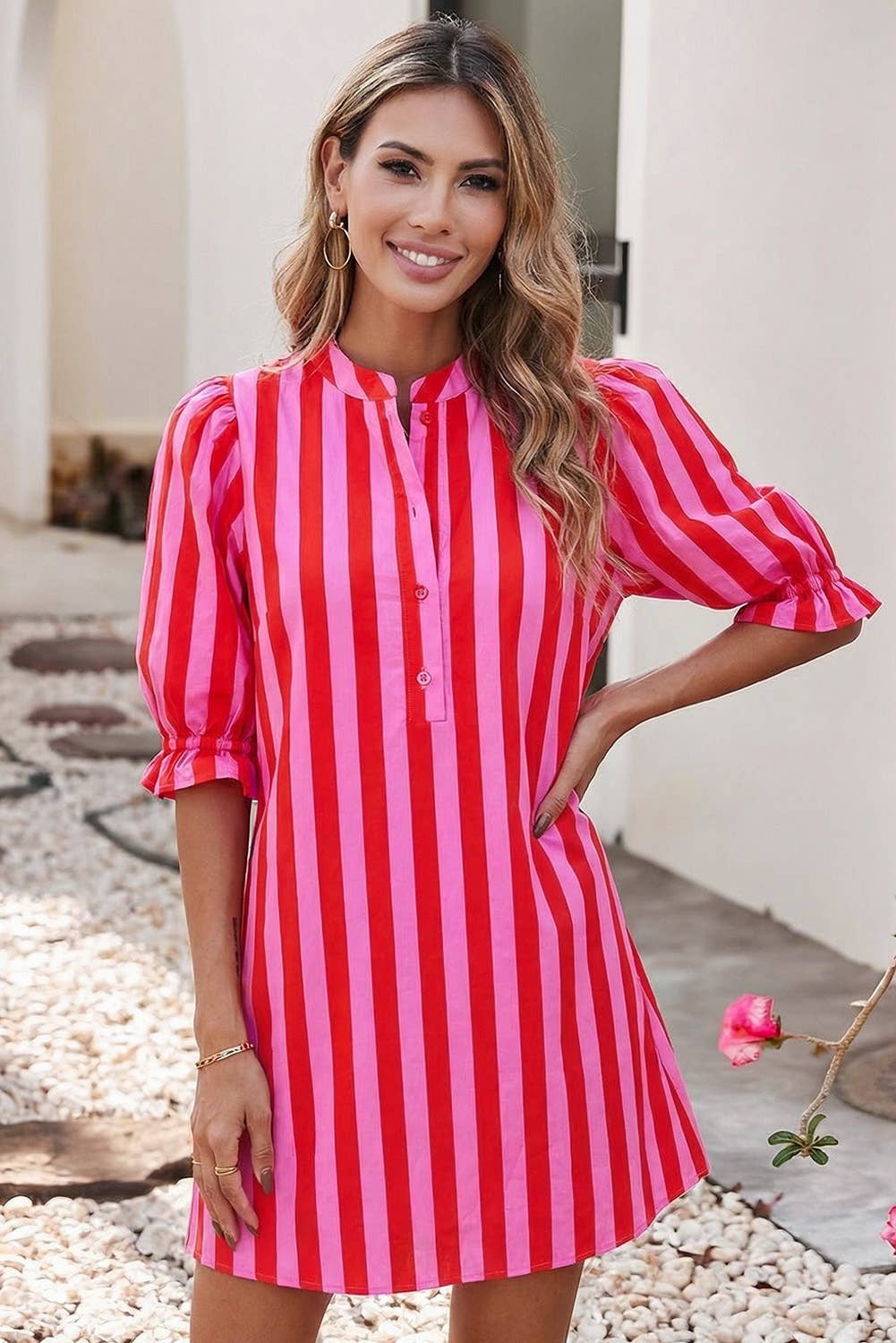 LDC Striped Short Sleeve Pocket Short Dress | S-4X