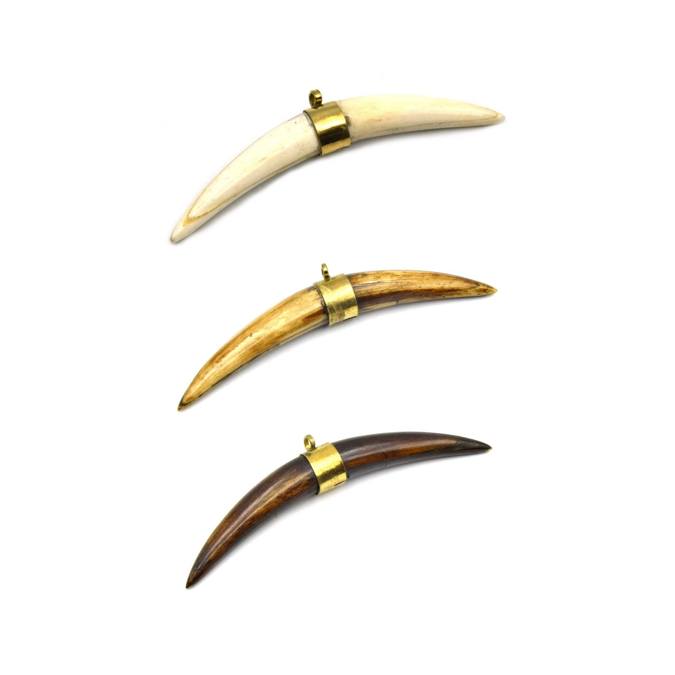 Skinny Banana Crescent Pendant | Ox Bone Focal Pendant | Plain Gold Bail Horn Pendant