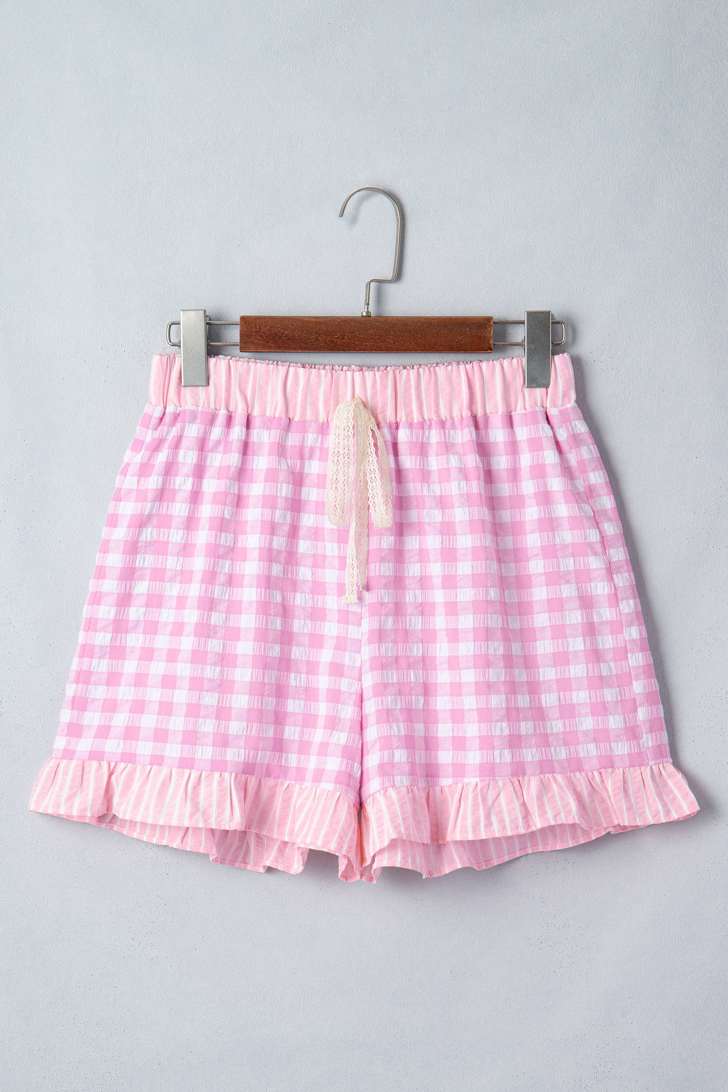 66 Plaid Checkered Gingham Print Ruffled Shorts (S-XL)
