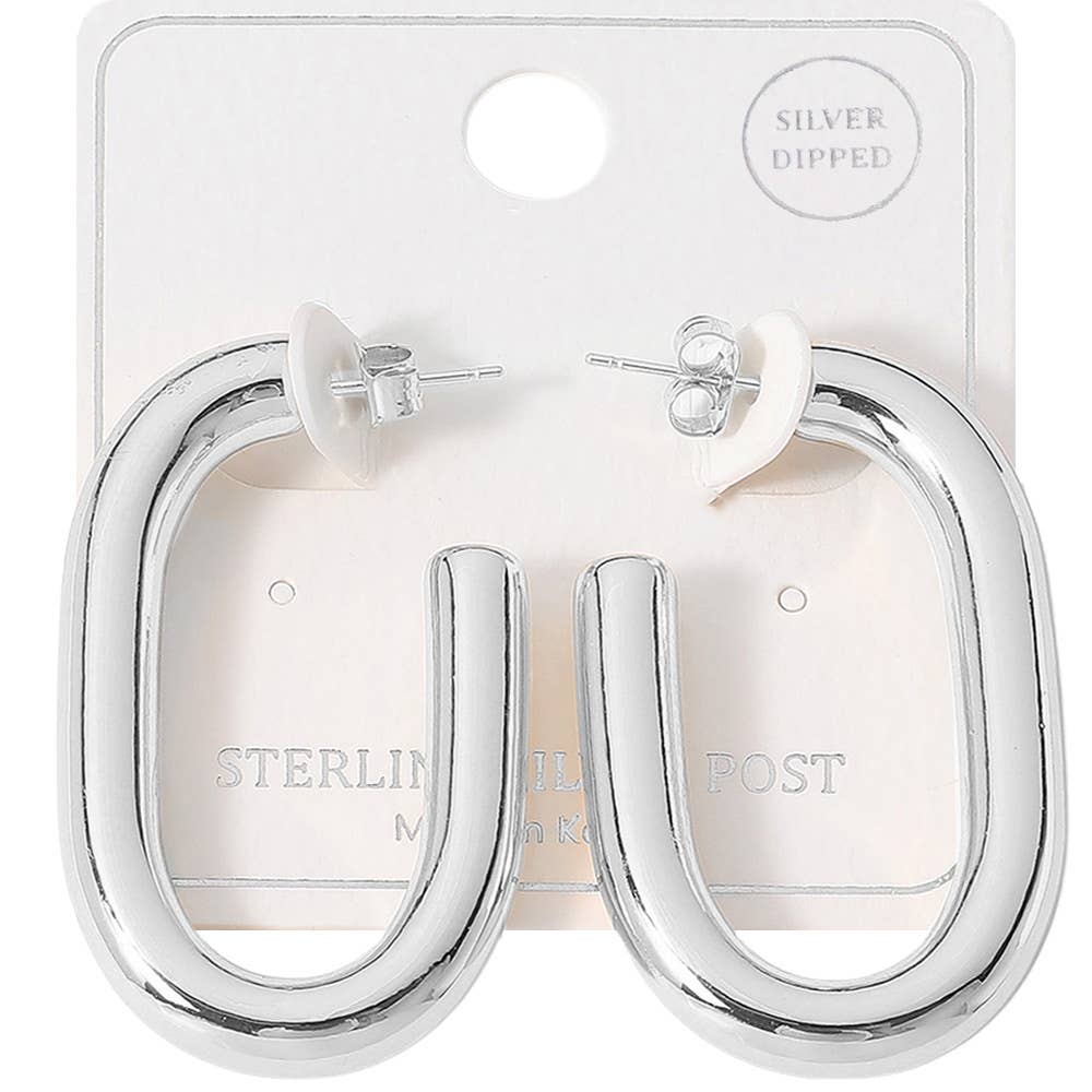 18K Gold Dipped Sterling Silver Post Oval Hoop Earrings