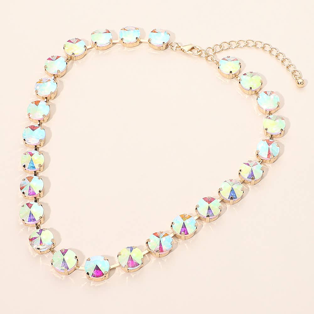 Round Cut Stone Cluster Link Evening Necklace