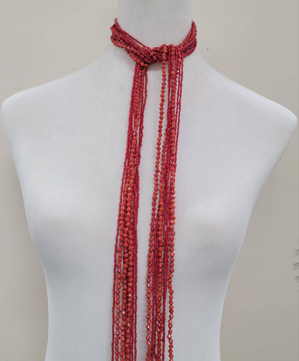 Seed Bead Multi-strand Long Necklace Features Scarf-Style
