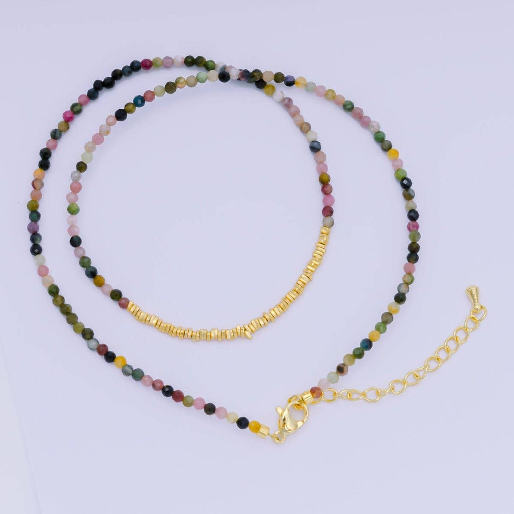24K Gold Filled Colorful Gemstone Bead Necklace 16.92 Inch with Extender | WA-3626 - WA-3648