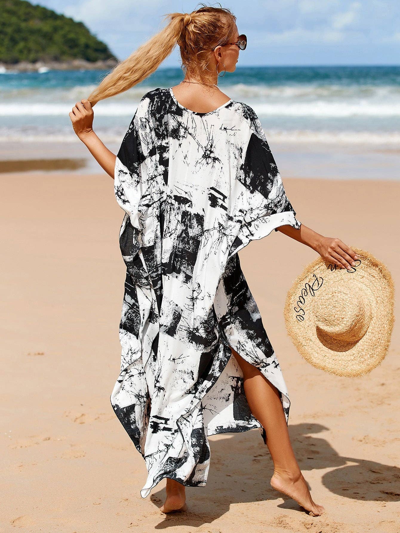 Kaftan Summer Dresses, Braided V-Neck - Black, S-3XL
