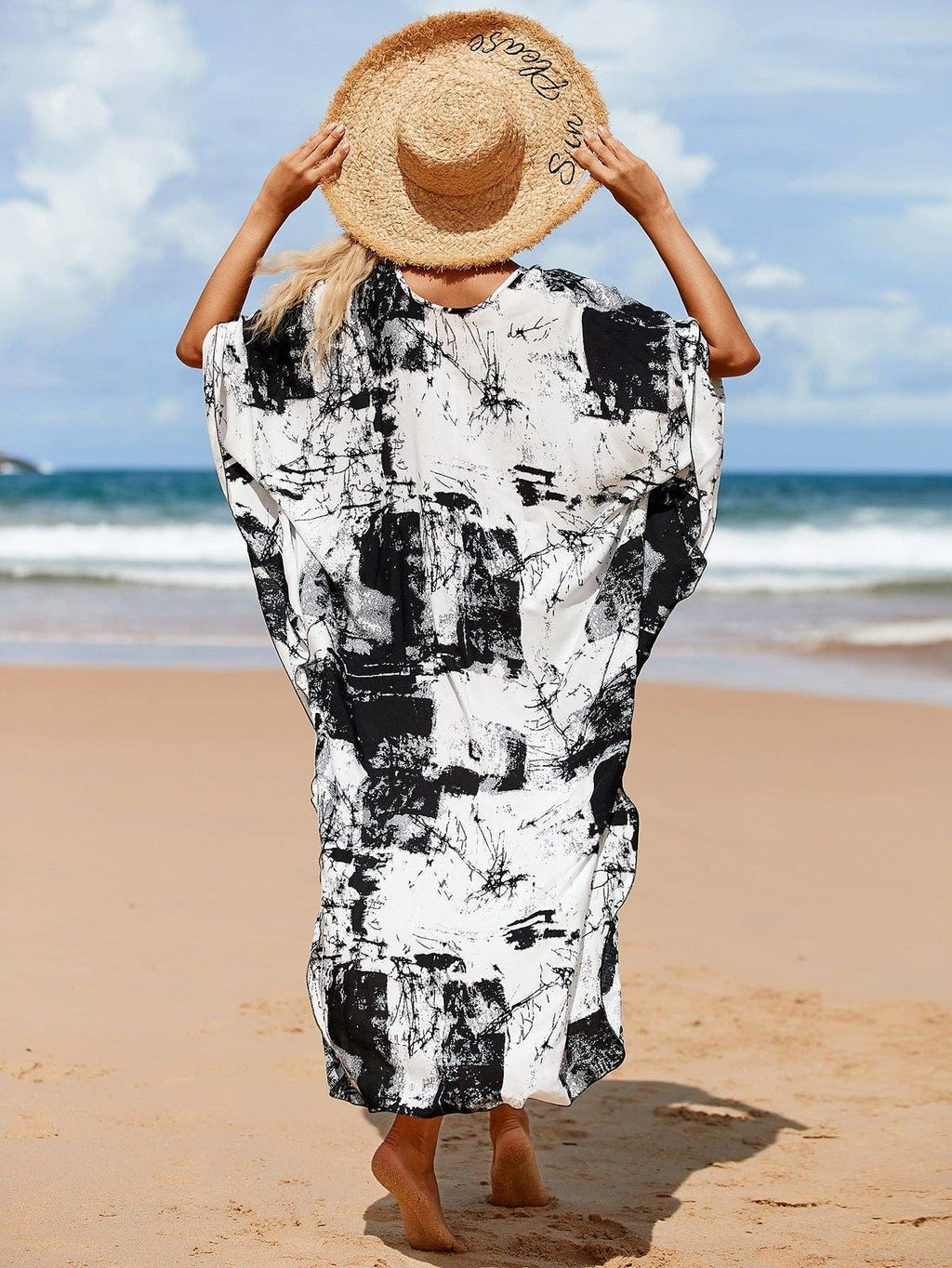 Kaftan Summer Dresses, Braided V-Neck - Black, S-3XL
