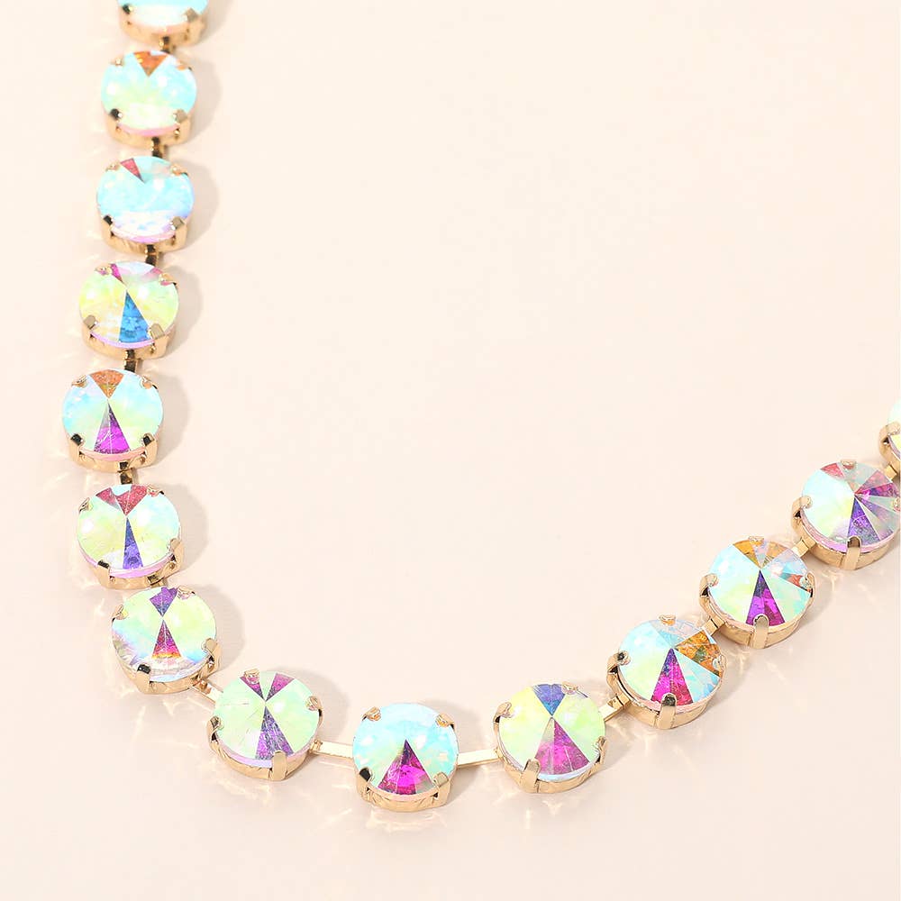 Round Cut Stone Cluster Link Evening Necklace