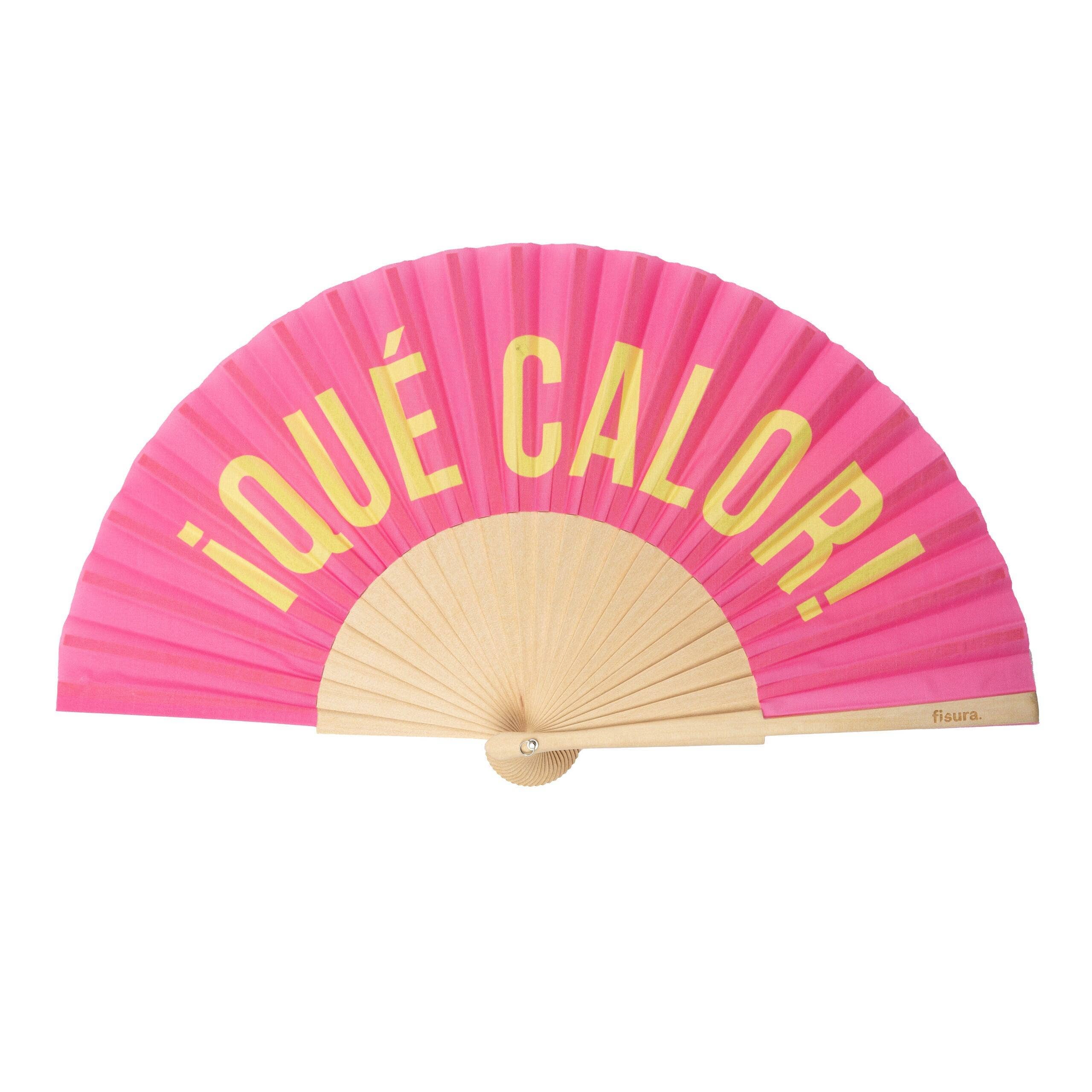 Fan "Que Calor" Pink and Yellow.