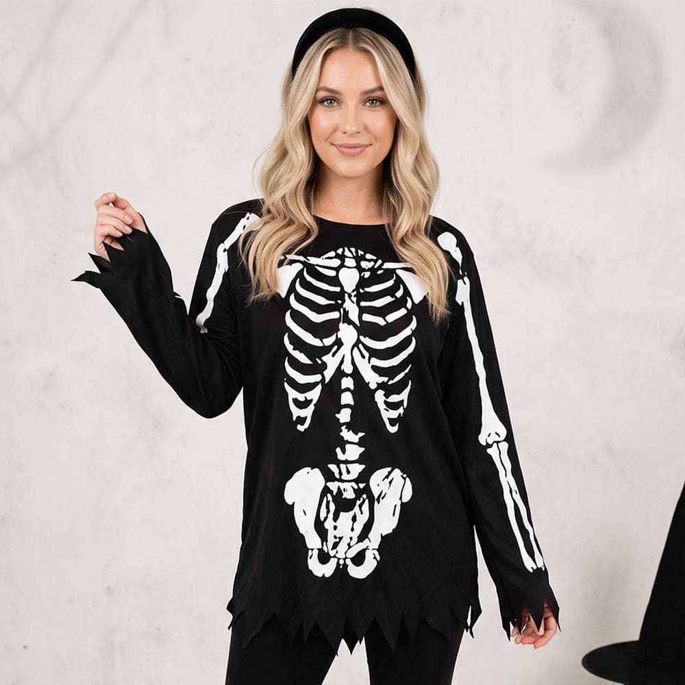Halloween Skeleton Print Fringe Costume Cape Poncho