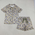 Women Dog Camouflage Bows Buttons Shirts Shorts Pajamas Sets