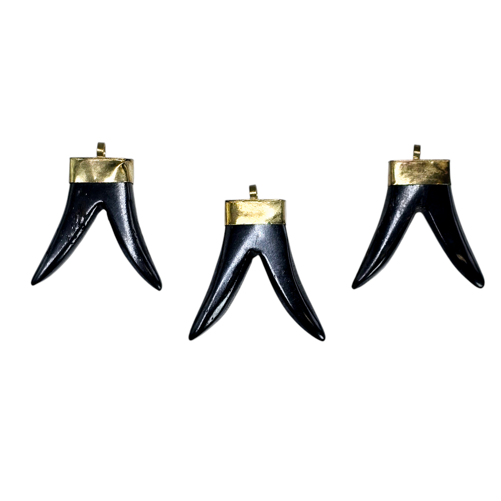 Double Horn Pendant with Brass or Silver Toned Cap and Bail