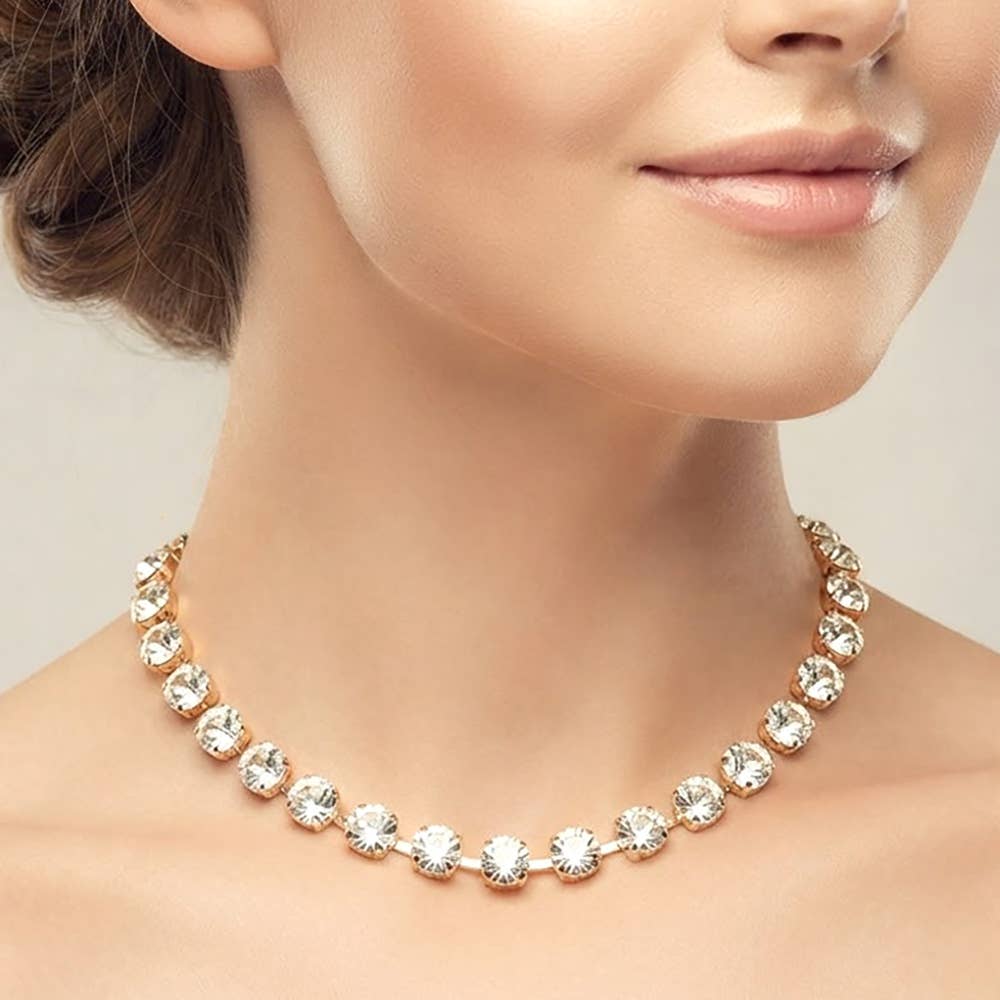 Round Cut Stone Cluster Link Evening Necklace