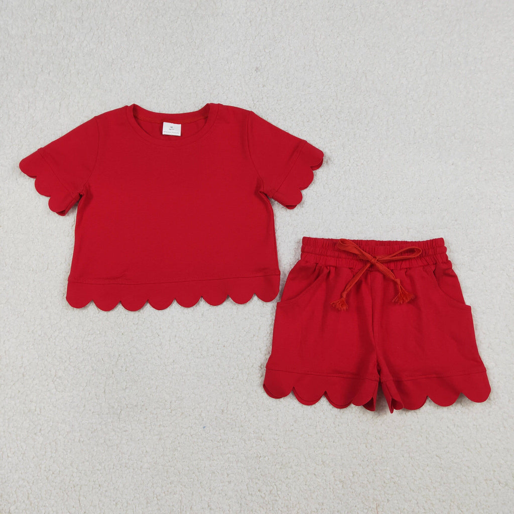 Mommy and Me Baby Girls Red Cotton Scalloped Outfits