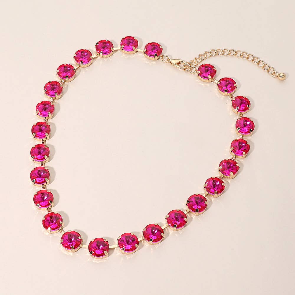Round Cut Stone Cluster Link Evening Necklace