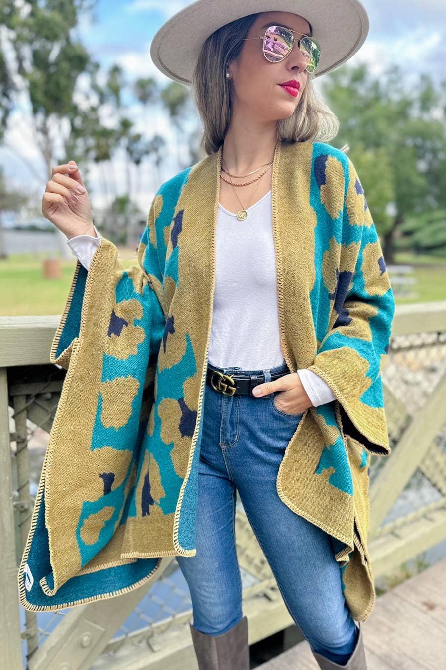 Boho Large Leopard Print Knit Ruana Cardigan