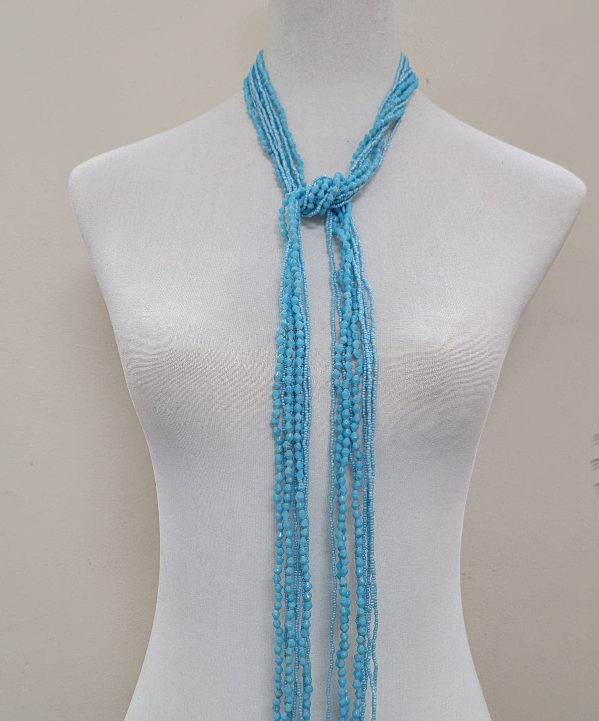 Seed Bead Multi-strand Long Necklace Features Scarf-Style