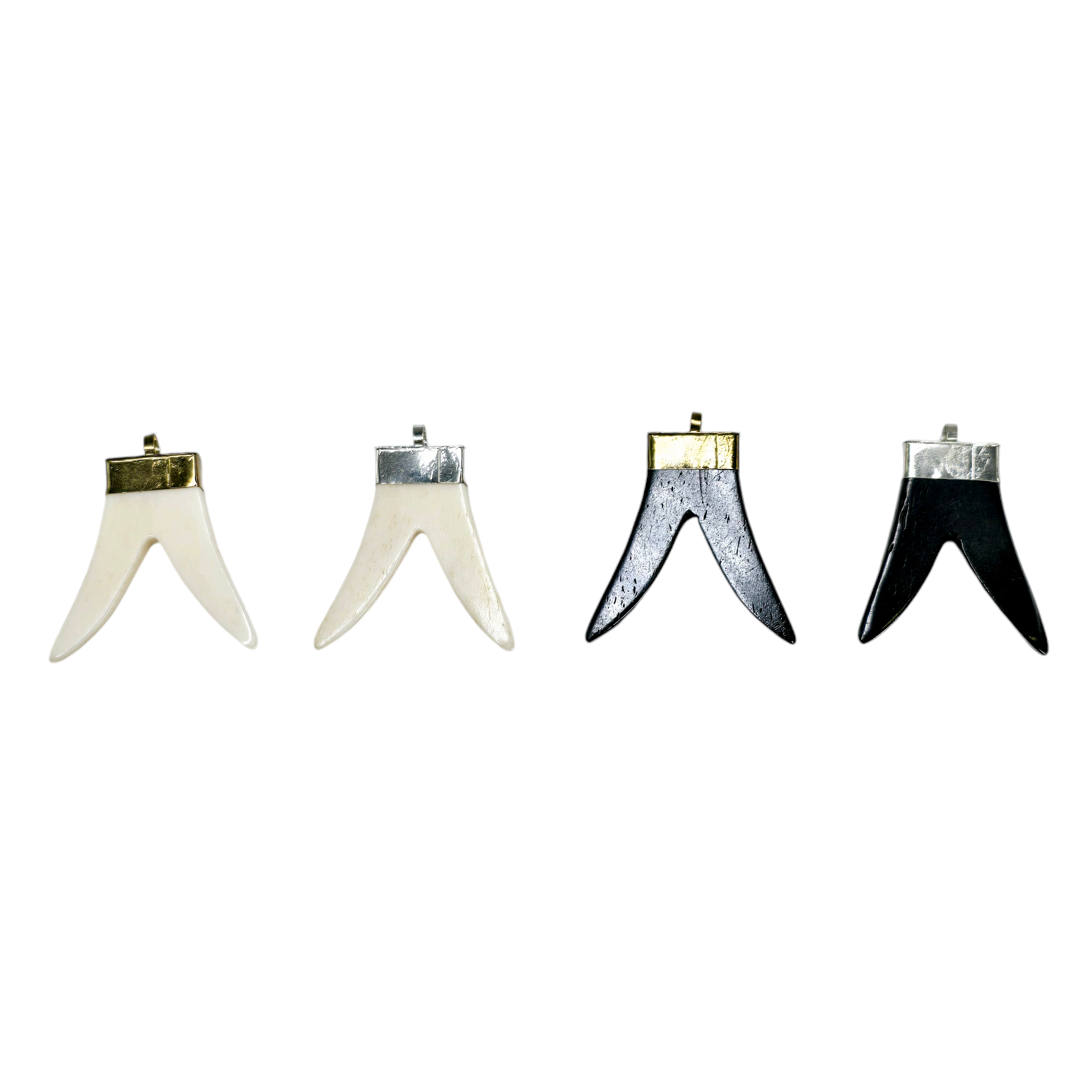 Double Horn Pendant with Brass or Silver Toned Cap and Bail