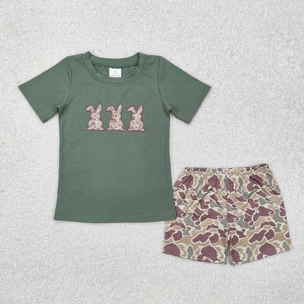 Baby Boys Easter Green Rabbits Shirt Camouflage Shorts Clothes Sets