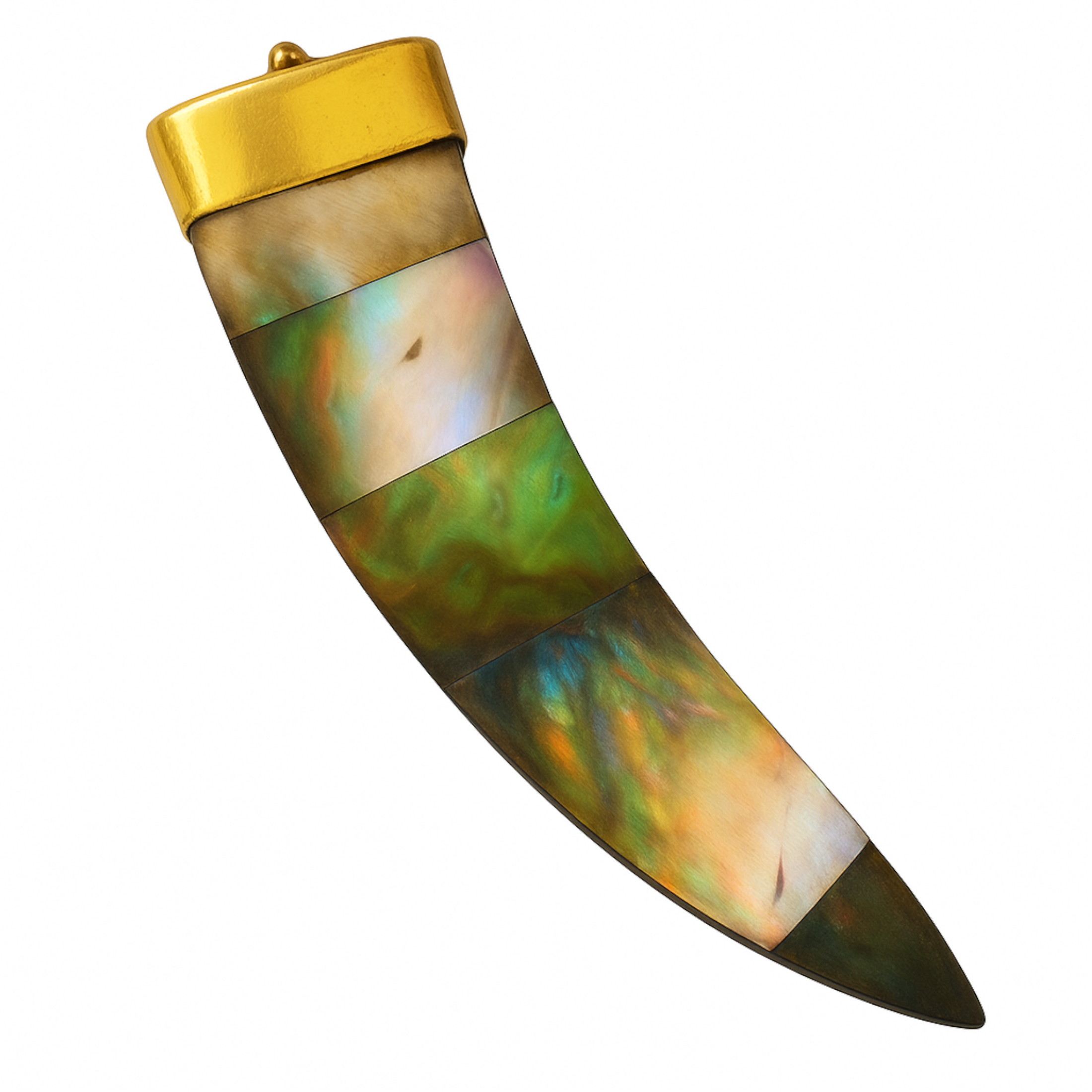 Abalone Shell Tusk Pendant | 85mm Flat Claw Charm | Gold Cap