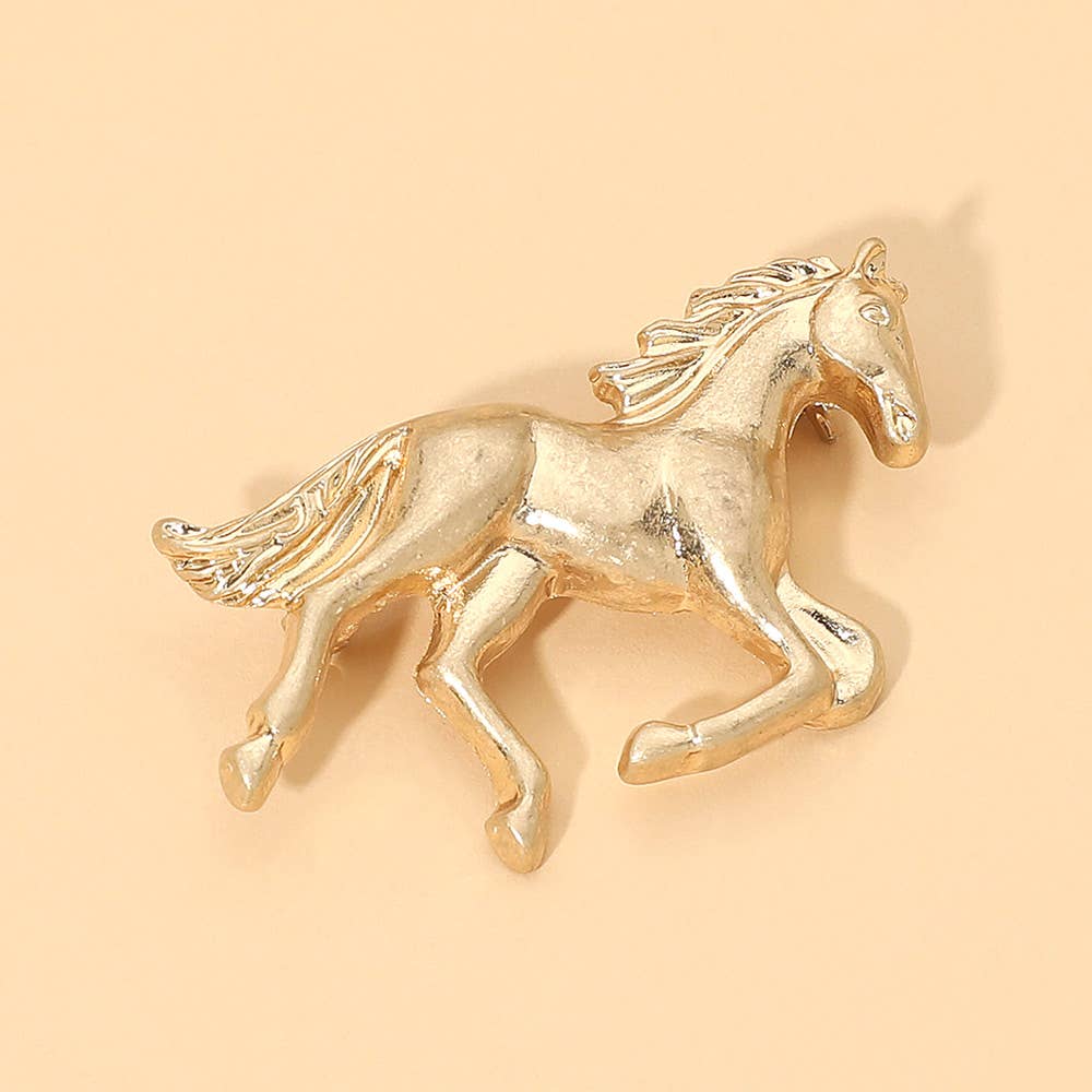 Brushed Metal Running Horse Pin Brooch