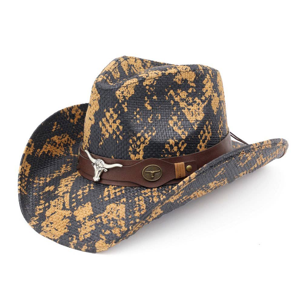Steer Head Accent Snake Print Western Cowboy Hat