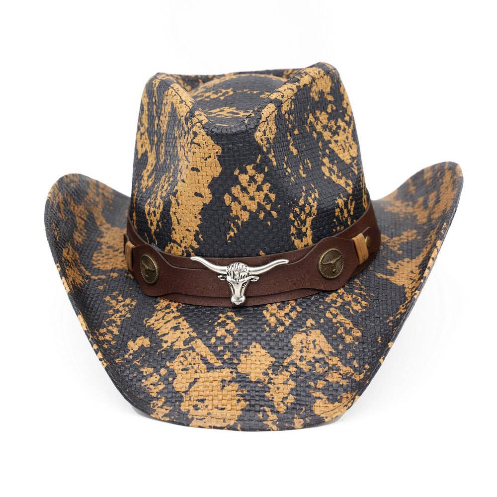Steer Head Accent Snake Print Western Cowboy Hat