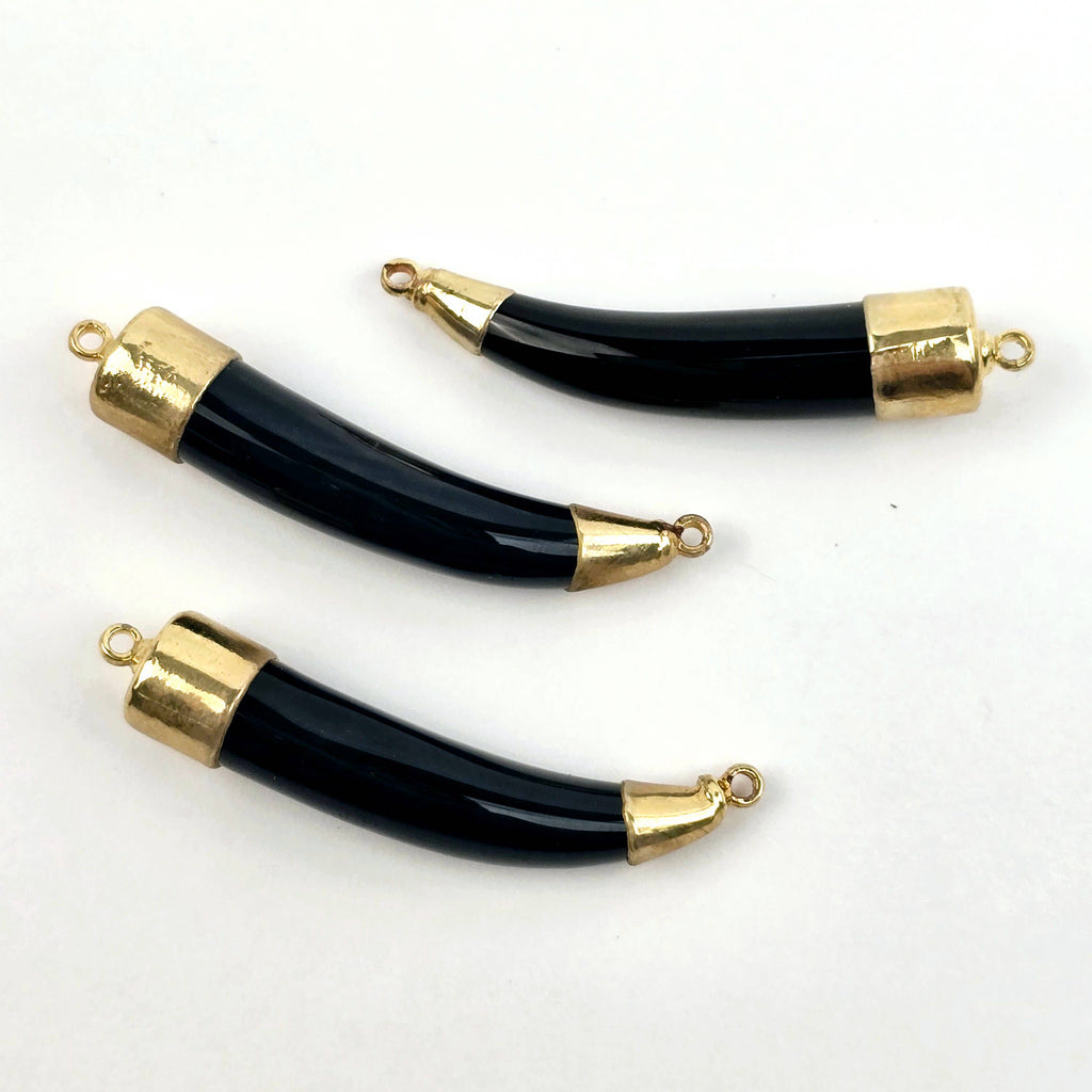 Black Agate Horn Double Bail Connector - You Choose Finish
