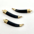 Black Agate Horn Double Bail Connector - You Choose Finish