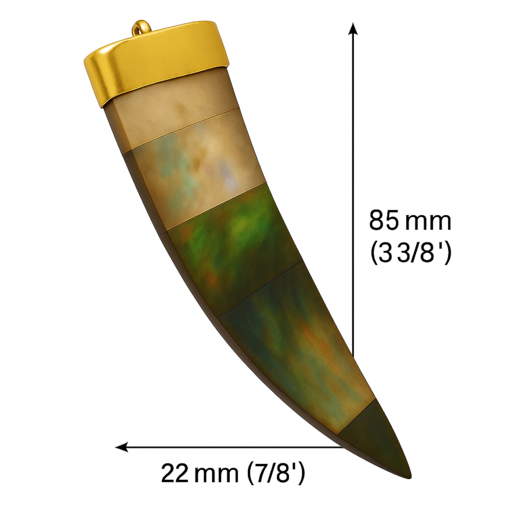 Abalone Shell Tusk Pendant | 85mm Flat Claw Charm | Gold Cap