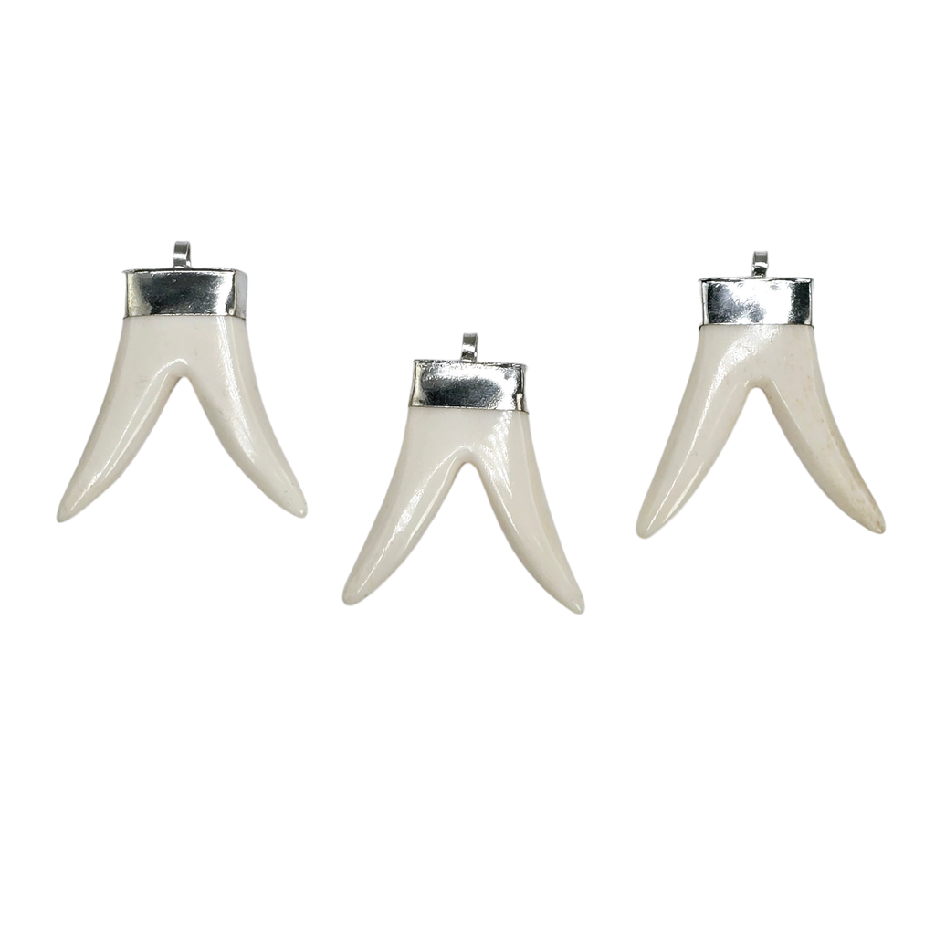 Double Horn Pendant with Brass or Silver Toned Cap and Bail
