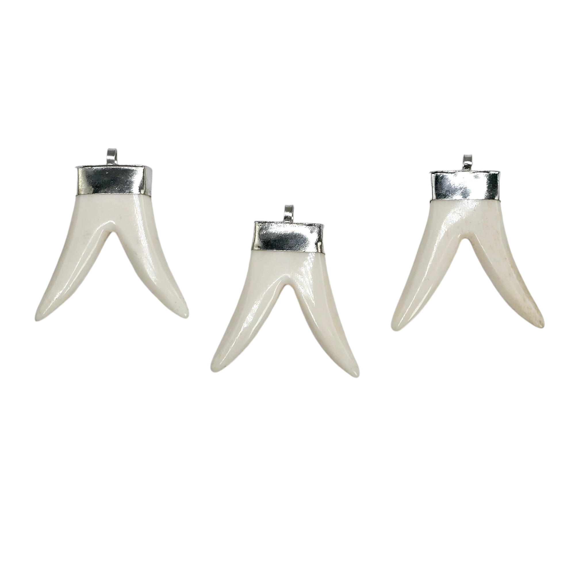 Double Horn Pendant with Brass or Silver Toned Cap and Bail