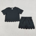 Baby Girls Black Cotton Scallop Shirt Shorts Sets