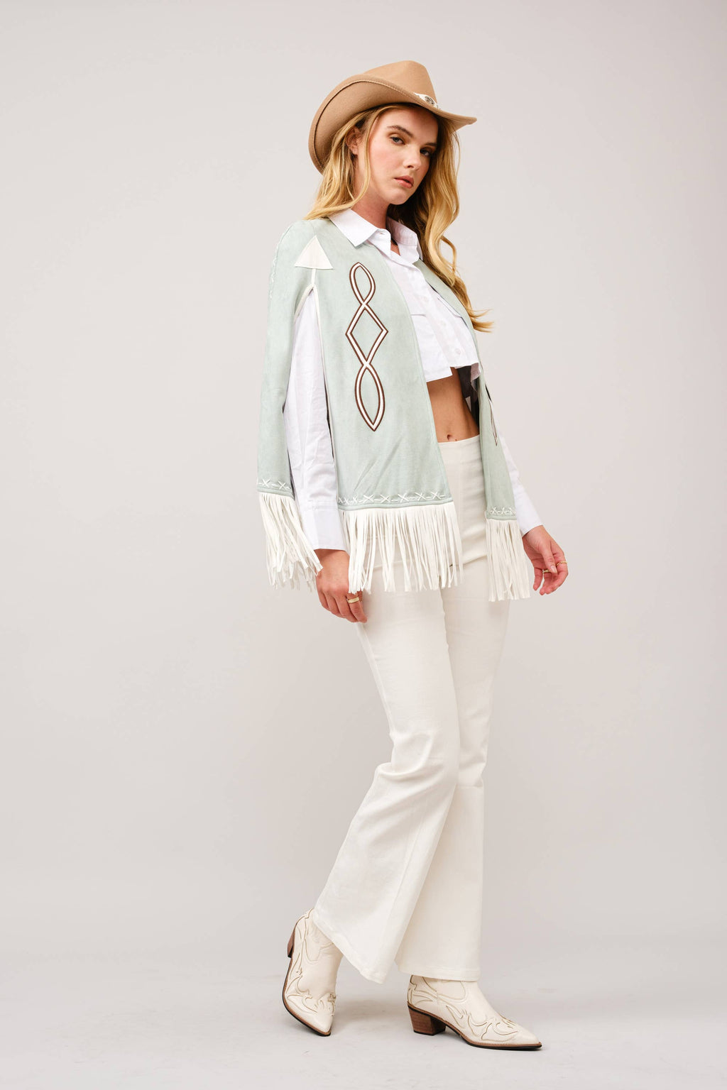 36306J - Fringe Detail Open Cape Jacket