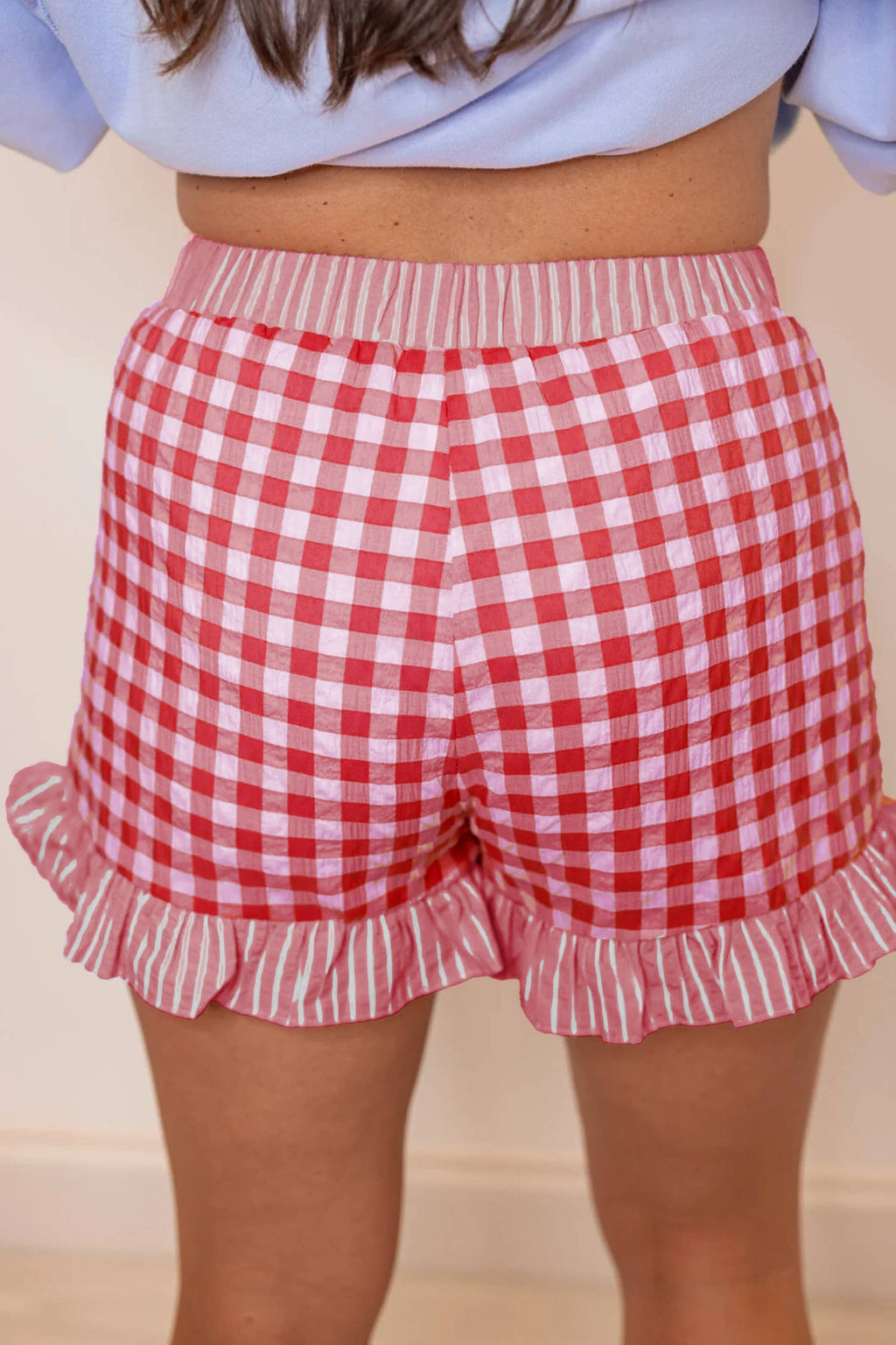 66 Plaid Checkered Gingham Print Ruffled Shorts (S-XL)