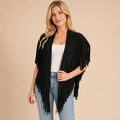 Faux Suede Open Front Western Tassel Shawl Poncho